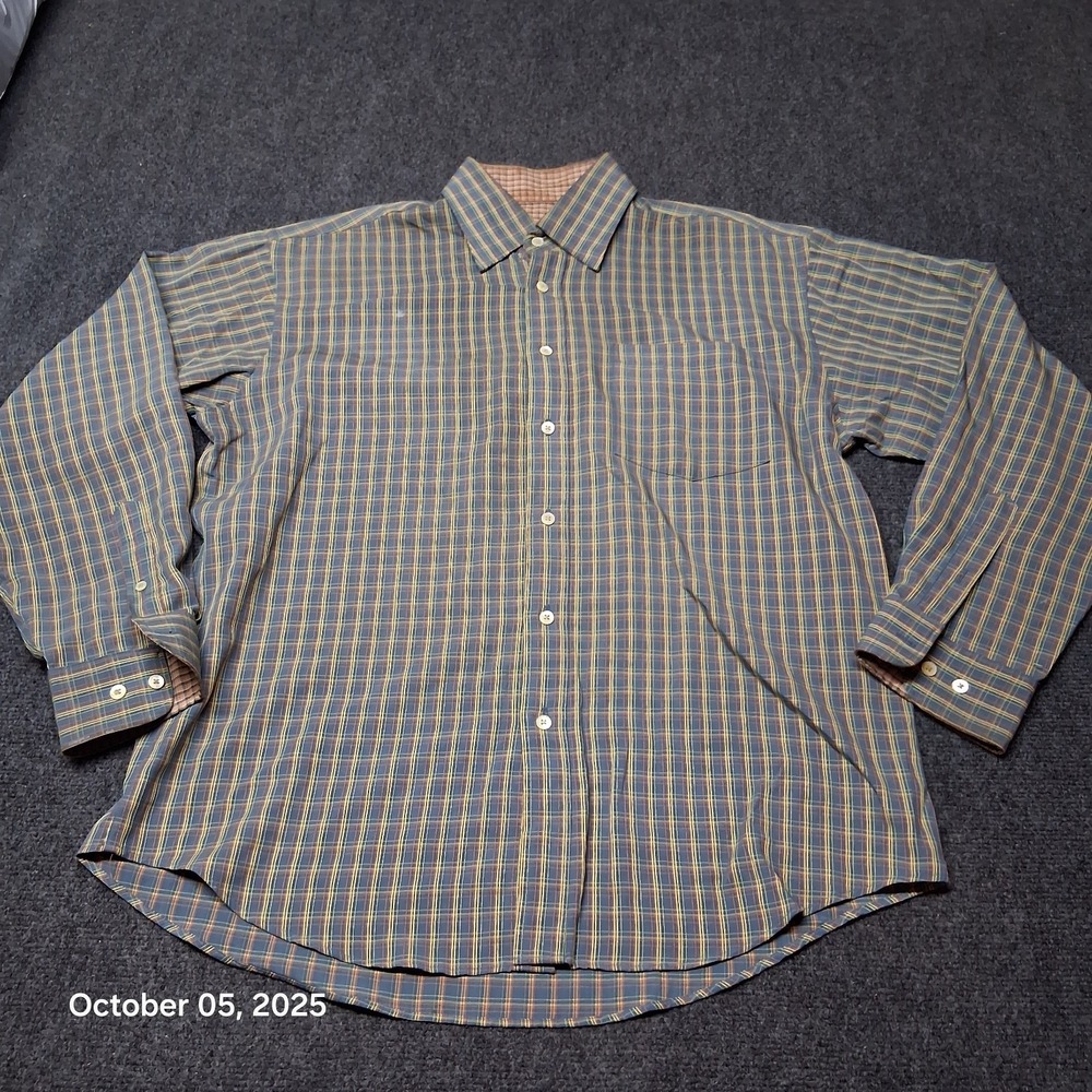 Bugatchi Uomo Pocket Shirt Size Medium Plaid Modal Rayon‎ Green